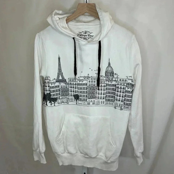 L’Attrape Coeur Size Small White Eiffel Tower Skyline Sweatshirt Comfort Casual - Picture 1 of 7